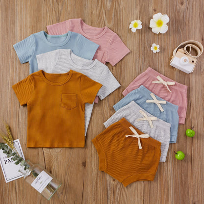Children's Clothing Baby Bodysuit Casual Adjustable Short-sleeved Top And Shorts Suit