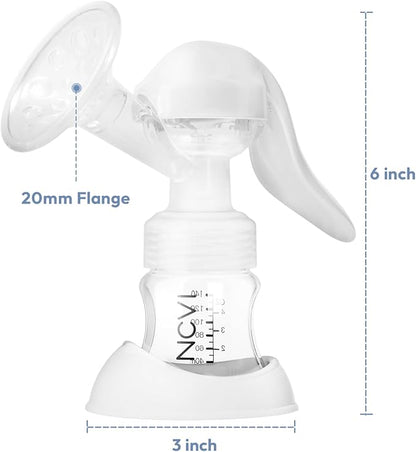 NCVI Manual Breast Pump for Breastfeeding Small Nipple, 20mm Silicone Soft Flange Single Hand Held Pump Breast Milk 5oz, BPA-Free with Two Kinds of Suction Adjusted Suitable for 17/18/19/20mm Nipples