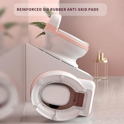Potty Training Toilet, Realistic Potty Training Seat, Toddler Potty Chair with Soft Seat, Removable Potty Pot, Toilet Tissue Dispenser and Splash Guard, Non-Slip for Toddler& Baby&Kids White, Pink