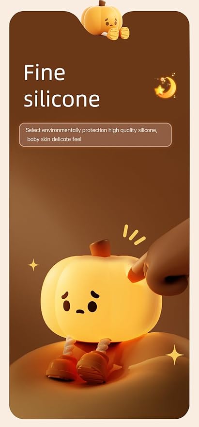ATSUI Pumpkin Night Light, Halloween LED Squishy Novelty Lamp, Food Grade Silicone, Dimmable, Rechargeable Breastfeeding Nursery Nightlight for Desk Decor, Funny Gifts Stuff for Kids Women Boys Girls