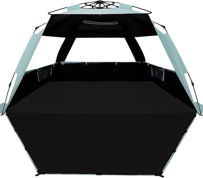 WhiteFang Deluxe Pop Up Beach Tent Sun Shade Shelter for 3-4/5-6 Person, UV Protection, Extendable Floor with 3 Ventilating Windows Plus Carrying Bag, Stakes, and Guy Lines