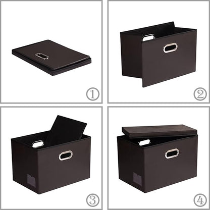PRANDOM Large Stackable Storage Boxes with Lids [5-Pack] Leather Fabric Foldable Storage Bins Organizer Containers Baskets Cubes with Cover for Bedroom Closet Office Nursery Brown(17.7x11.8x11.8)