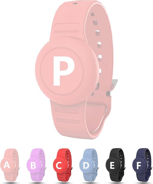 Waterproof Bracelet for AirTag Kids, Personalized Initial Letter Hidden Holder Compatible with Air Tag, Silicone Case for Airtag Adjustable Anti-Lost GPS Tracker for Toddler Child Elder, P