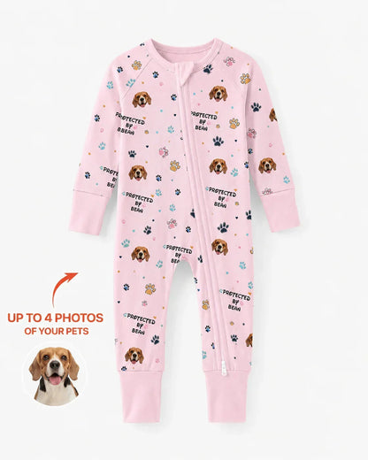 Custom Dogs Photo "Protected By" Bamboo Convertible Zippered Romper