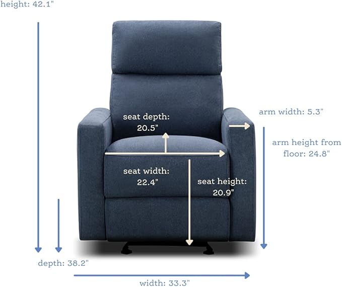 Nurture& The Glider Premium Power Recliner Nursery Glider Chair with Adjustable Head Support | Designed with a Thoughtful Combination of Function and Comfort | Built-in USB Charger (Navy)