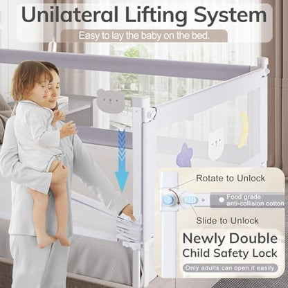 omzer Bed Rail for Toddlers - Toddler Bed Rails with Double Child Lock - Bed Rail for Baby Kids with Pattern - Height Adjustment Guard Rails for Twin Size Bed - 3 Pack, 39x75x75”