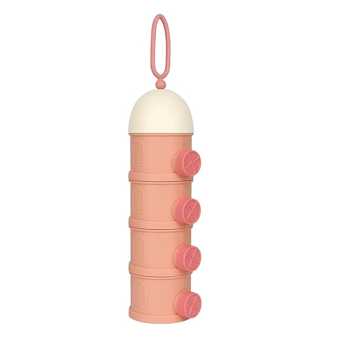 Accmor Formula Dispenser On The Go, 4 Layers Stackable Formula Container to Go, Non-Spill Portable Milk Powder Baby & Kids Snack Container, Pink