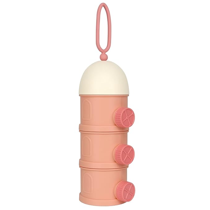 Accmor Formula Dispenser On The Go, 3 Layers Stackable Formula Container to Go, Non-Spill Portable Milk Powder Baby & Kids Snack Container, Pink