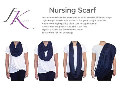 LK Baby Infinity Nursing Scarf Breastfeeding Cover Ultra Soft Premium Jersey Polyester (2pk black/navy)