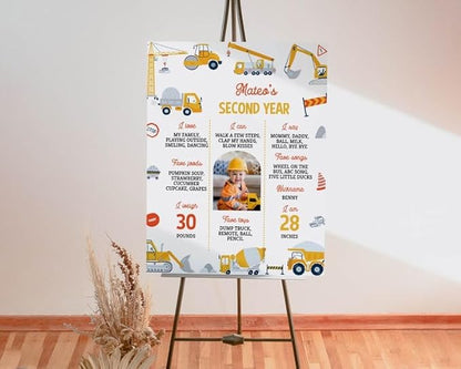 Generic Personalized Construction Birthday Milestone Sign, Boy 1St Birthday Photo Milestone Poster, Dump Truck Milestone Board, Design 09
