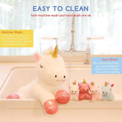 5 Pieces Unicorn Toys Stuffed Animals for Girls, 1 Mommy Unicorn with 4 Babies, Soft Plush Unicorn Toys Gifts for Girls 3 4 5 6 7 8 9 Years, Kids, Children, Christmas, Birthday, Valentine's