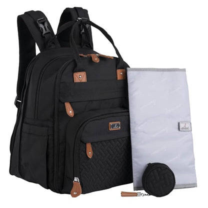 BabbleRoo Extra Large Diaper Bag Backpack, Expandable Baby Bag with Up to 50% More Capacity - Travel Essentials Baby Bag Tote with Changing Pad, Stroller Straps & Pacifier Case - Unisex, Black