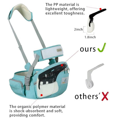 Baby Hip Seat Carrier Baby Waist Stool for Child Infant Toddler with Adjustable Strap Buckle Pocket Soft Inner Huge Storage (Green)