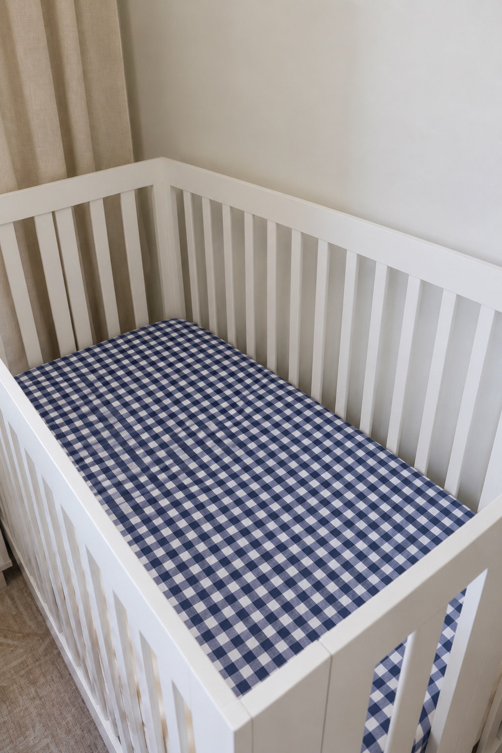 Navy White Gingham Crib Sheet