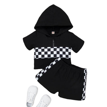 Infant Toddler Black And White Plaid Contrast Color Suit