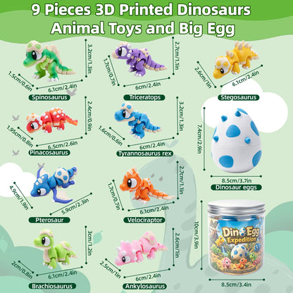 9PCS 3D Printed Dinosaur Figures  1 Dinosaur Egg Set