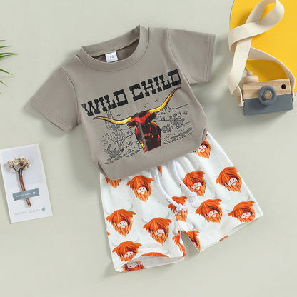 Boy's Short-sleeved T-shirt Bell-bottom Pants Suit