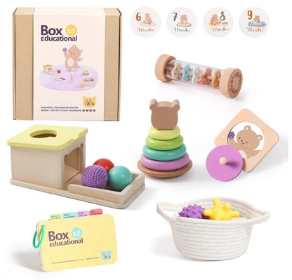 Educational Wooden Montessori Rattle With Black And White Cards And Ball Chime Toy - Gift Set