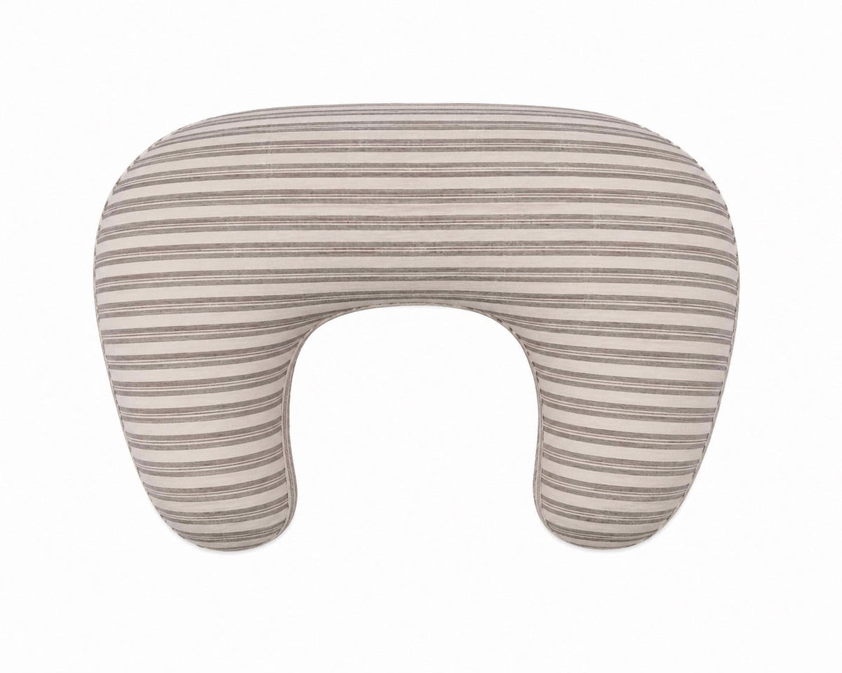 Grey Ivory Stripe Ruffle Nursing Pillow Cover