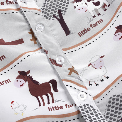 Summer boys and girls suit cartoon printed shirt solid color shorts suit