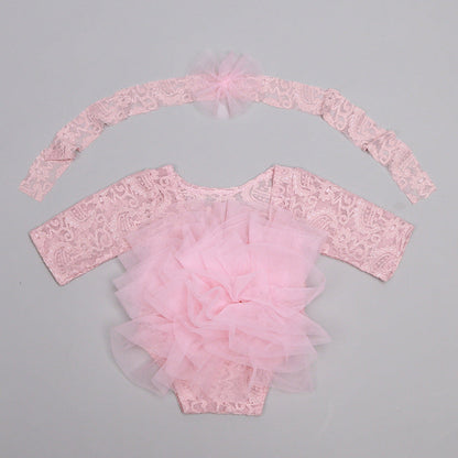 Newborn Costumes Lace Puff Gauze Skirt Headdress Flower Two-piece Set