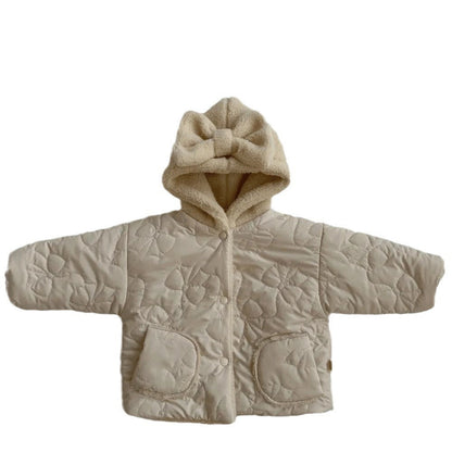 Girls' Cashmere Thickened Hooded Cotton Coat Jacket