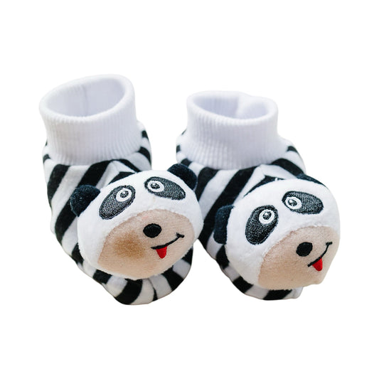 Black & White Panda Baby Booties with Rattle