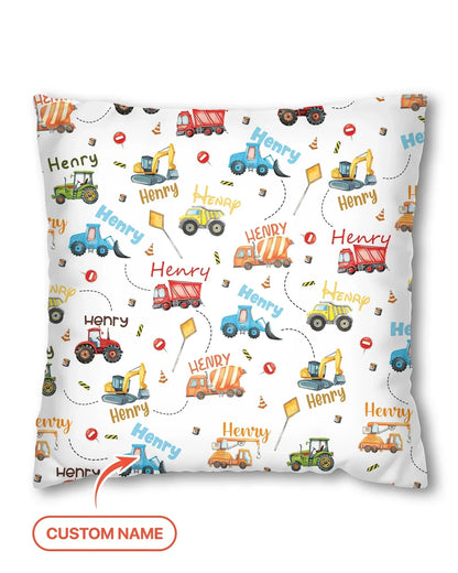 Construction Vehicles Custom Name Bamboo Pillow Case