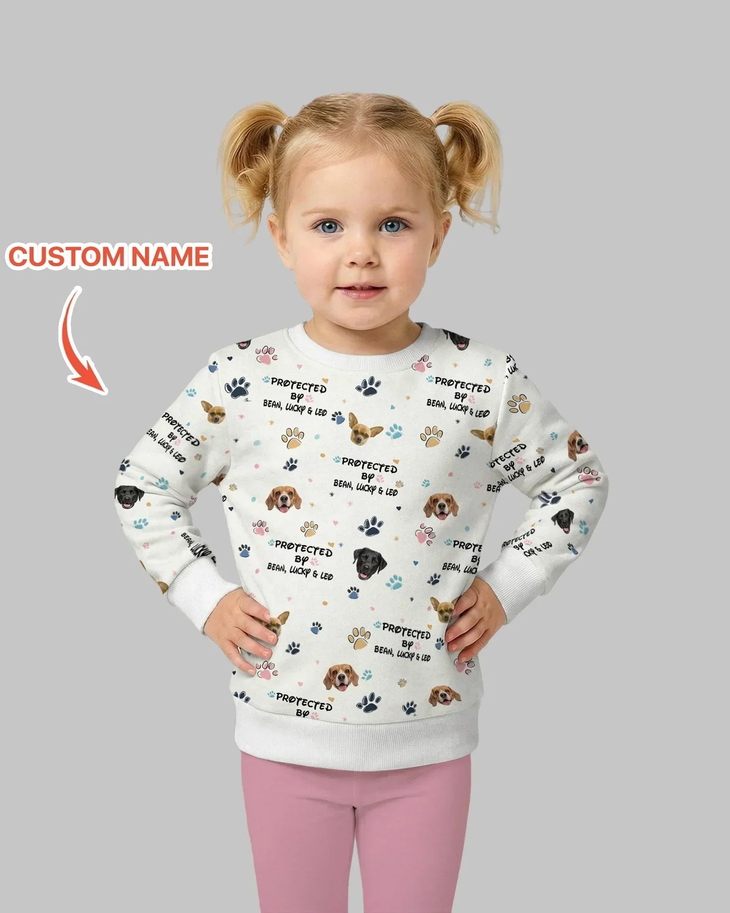 Custom Dog Photo Pattern "Protected By" Bamboo Crewneck Sweatshirt