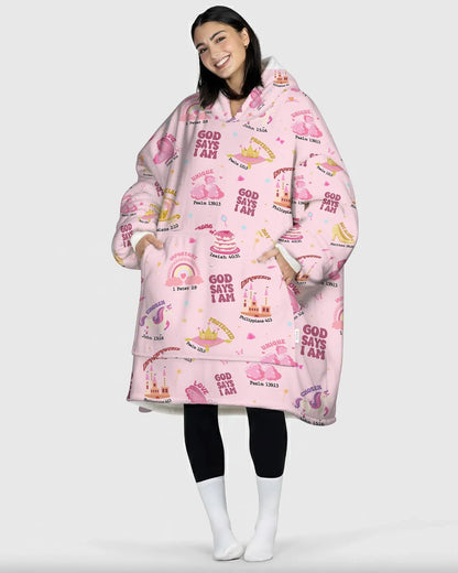 God Says I Am Girl Wearable Bamboo Blanket Hoodie