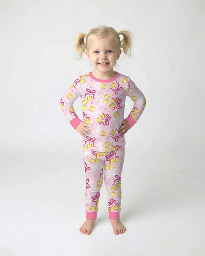 Softball Cherry Mom And Girl Matching Bamboo Two Piece Long Sleeve Pajama Set