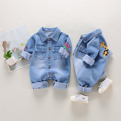 Men's And Women's Denim Printing Jumpsuit