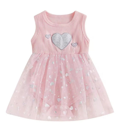 Girl's Mesh Sequins Love Sleeveless Dress