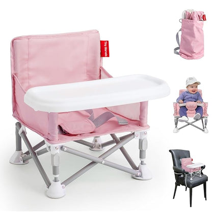 Tiny Marvels Portable 3-in-1 Baby Booster Seat – Cozy Floor Seat, Feeding Seat with Tray, Toddler Booster – Compact, Foldable, Safe with Child Safety Belt Carry Bag – Perfect for Travel & Family Time
