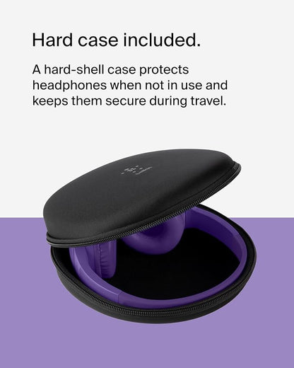 Belkin SoundForm Mini - Wireless Bluetooth Kids Headphones, 30H Battery, 85dB Safe Volume Limit, Built-in Microphone - Toddler On-Ear Earphones for iPhone, iPad - Ideal for School - Purple w/Case