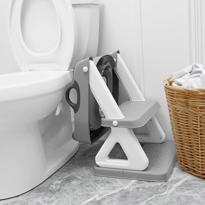 Potty Training Seat with Step Stool Ladder for Kids and Toddler,Wiifo Sturdy Potty Ladder with Soft Padded Cushion for Toddler Boys and Girls(Light Grey) 2025 New Version