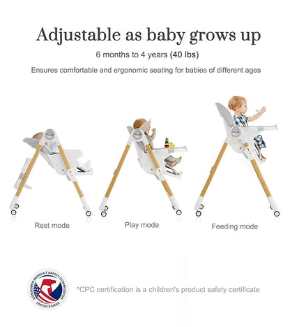 Mallify Convertible High Chairs for Babies and Toddlers, Height Adjustable Baby High Chair, High Chair with Removable Tray, Adjustable Backrest, Portable Baby Dinning Chair with Lockable Wheels