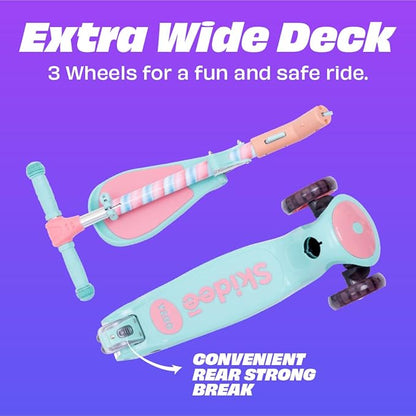 SKIDEE Kick Scooters for Kids Ages 3-5, Adjustable Height Foldable Scooter with Removable Seat, 3 LED Light Wheels, Rear Brake, Wide Standing Board, Suitable Up to 12 Year Old Boys/Girls