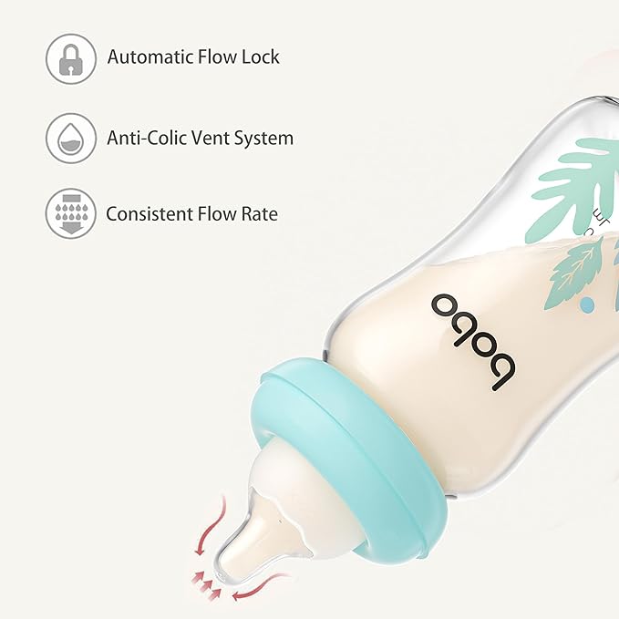 YOHKOH Natural Glass Baby Bottle with Natural Response Nipple, Newborn Anti-Colic Baby Bottles, Wide Neck Mushroom Cap Baby Bottle, Clear ((5.4oz (Pack of 2), Blue-A)