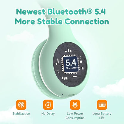 EarFun K2 Kids Bluetooth Headphones, Kids Headphones with Volume Limited, 40H Playtime, Built-in Mic, Stereo Sound, Foldable Over-Ear Headphone for School/Travel/iPad/Tablet, Green