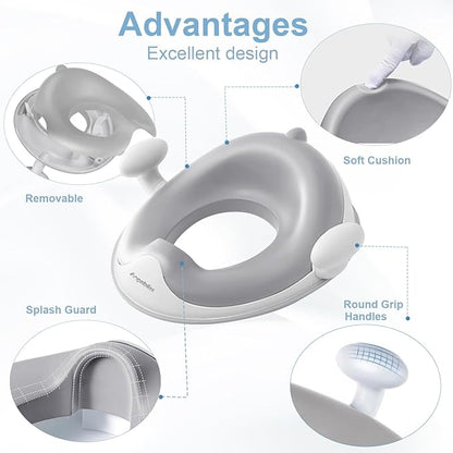 ANGELBLISS Baby Potty Training Toilet Seat with Soft Cushion Handles, Haute Collection, Double Anti-Slip Design and Splash Guard for Boys and Girls (Grey)
