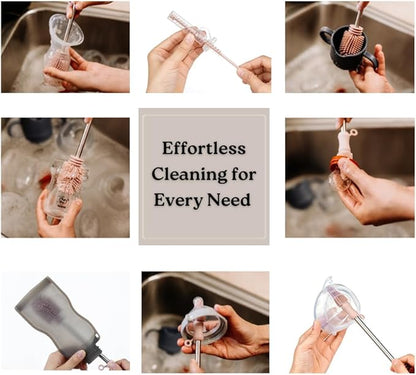 Haakaa Silicone Cleaning Brush Kit – Household Cleaning Brushes for Bottles and Crevices – Food-Grade Silicone: Dishwasher Safe (Kit-Grey)