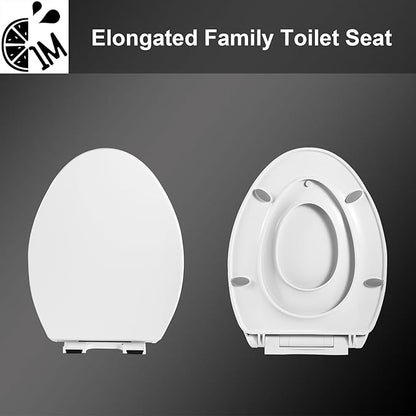 Elongated Toilet Seat with Toddler Seat Built In, Slow Close for Both Child & Adult Seats, Potty Training, No Wiggle and Easy to Install, Detachable Toddler Seat, White (2Pcs Pack)