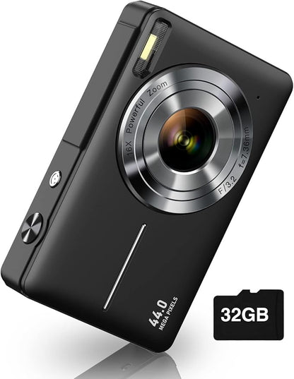 Digital Camera, Camkory FHD 1080P Kids Camera 44MP Point and Shoot Digital Cameras with 32GB SD Card, 16X Zoom, Two Batteries, Lanyard, Compact Small Camera for Kids Boys Girls