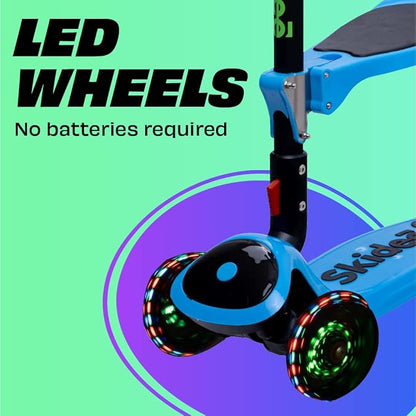 SKIDEE Kick Scooters for Kids Ages 3-5, Adjustable Height Foldable Scooter with Removable Seat, 3 LED Light Wheels, Rear Brake, Wide Standing Board, Suitable Up to 12 Year Old Boys/Girls