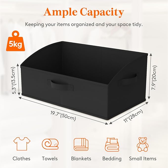 Lifewit Storage Baskets for Shelves, 6 Packs Non-woven Fabric Trapezoid Closet Organizer Bins with Handles, Foldable Clothing Containers Box for Clothes, Toy, Towel, Book, DVD, Hats, Large-Black