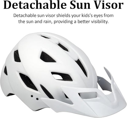 Kids Bike Helmet, Youth Toddler Boys Girls Helmets, 2 Size Adjustable for Ages 2-3-5-8-14 Years, Child Helmet with Visor and LED Light, Lightweight Multi-Sport Bicycle Scooter Cycling Helmets