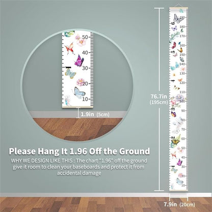 Baby Height Growth Chart - Canvas Height Chart for Kids Baby Child Toddler Boys Girls Growth Chart for Wall Room Nursery Decor Hangable and Removable Measuring Wall Ruler (Rocket, Beige Wood)