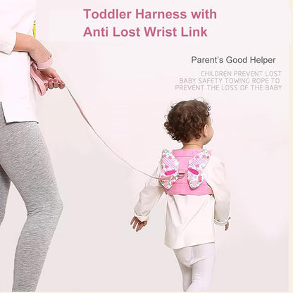 Anti Lost Toddler Harness - Butterfly Baby Leash and Wrist Link with Lock, Child Walking Harness Assistant for Girls, Cute Traction Safety Leash for Kids, Holiday Travel Christmas Gift, Pink
