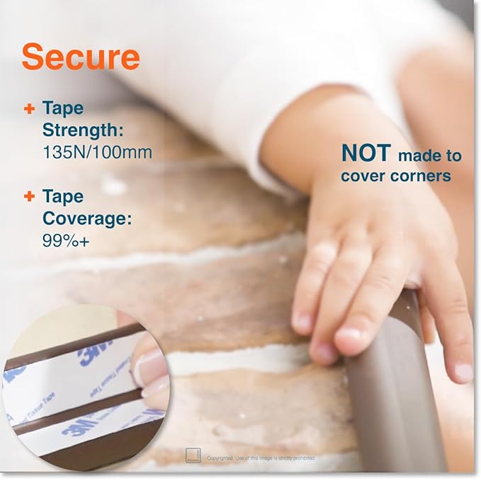 Roving Cove HeftyFit Edge Protector for Baby Proofing (12ft Large Edge Only), Heavy-Duty Soft Rubber Foam Furniture Edge Bumper Guard, Desk Edge Cushion, Wall Corner Covers, 3M Adhesive, Coffee Brown